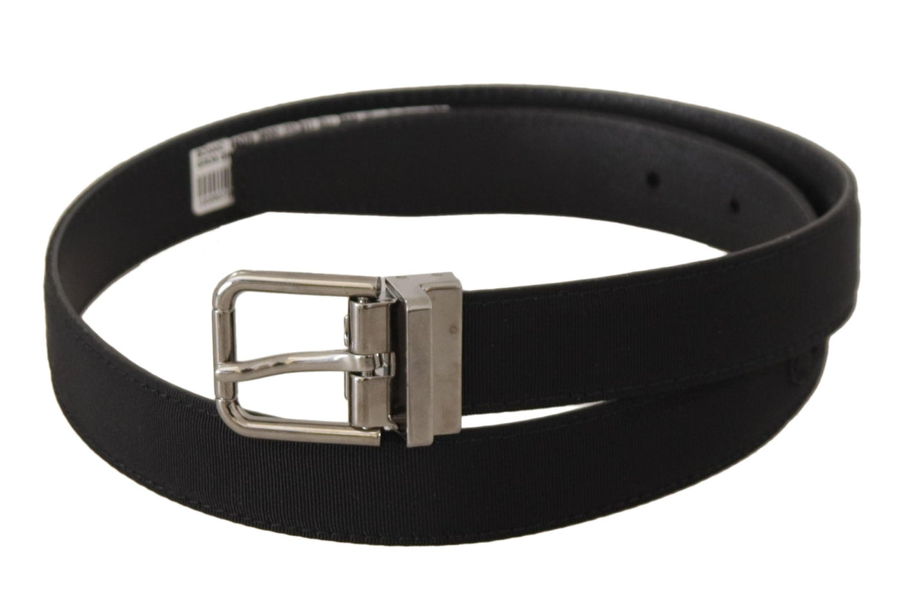 Dolce & Gabbana Black Canvas Leather Silver Tone Metal Buckle Belt - Ellie Belle