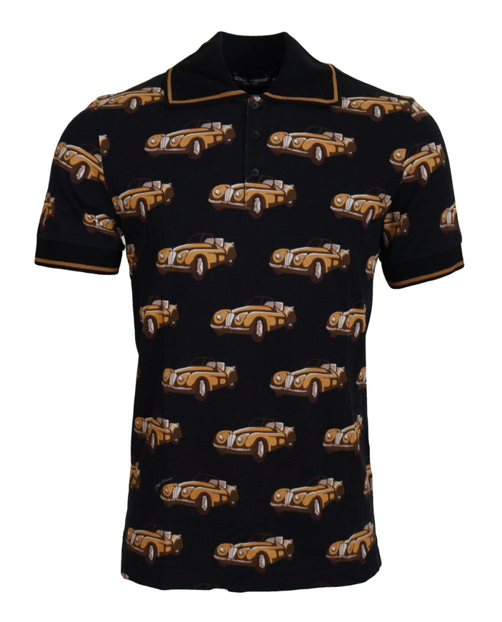 Dolce & Gabbana Black Car Print Short Sleeve Polo T-shirt - Ellie Belle