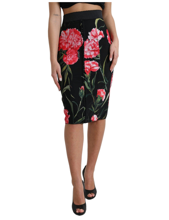 Dolce & Gabbana Black Carnation Pencil Cut Knee Length Skirt - Ellie Belle