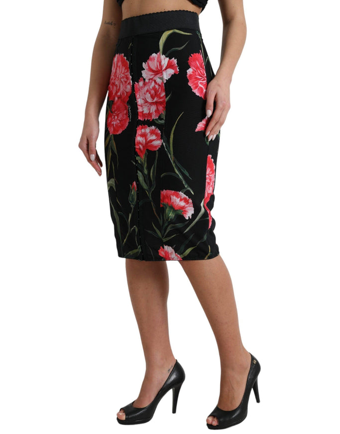 Dolce & Gabbana Black Carnation Pencil Cut Knee Length Skirt - Ellie Belle