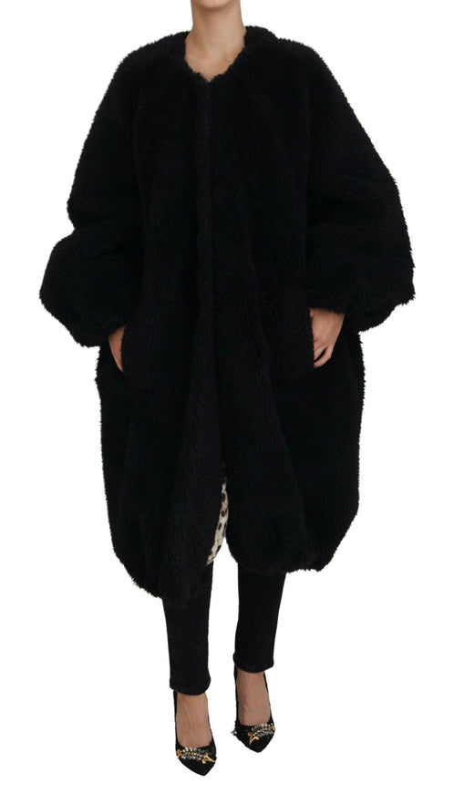 Dolce & Gabbana Black Cashmere Blend Faux Fur Coat Jacket - Ellie Belle