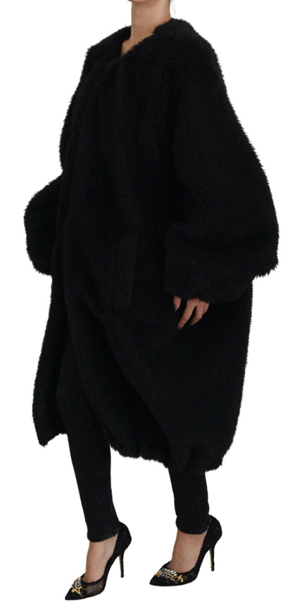 Dolce & Gabbana Black Cashmere Blend Faux Fur Coat Jacket - Ellie Belle