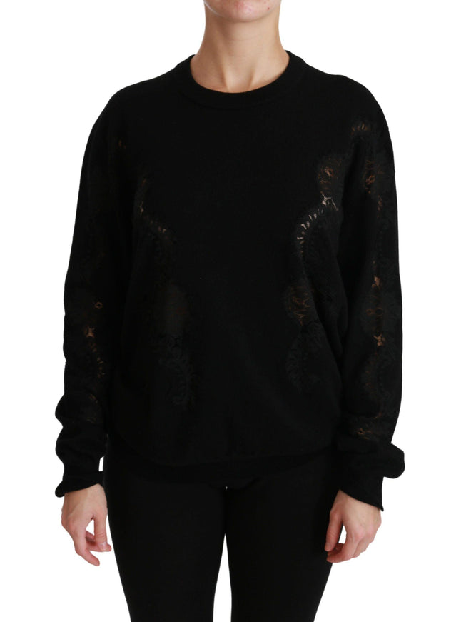 Dolce & Gabbana Black Cashmere Floral Lace Cutout Sweater