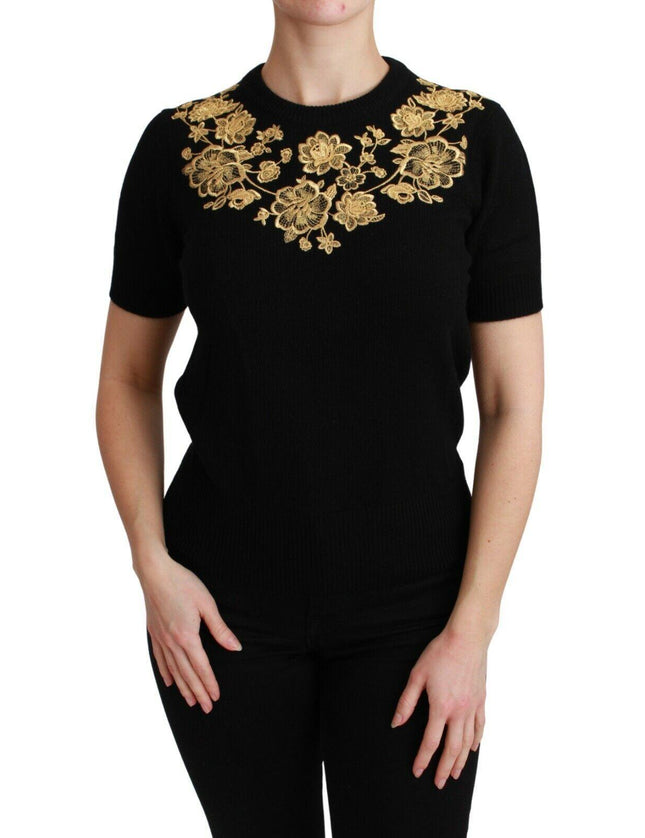 Dolce & Gabbana Black Cashmere Gold Floral Sweater Top - Ellie Belle