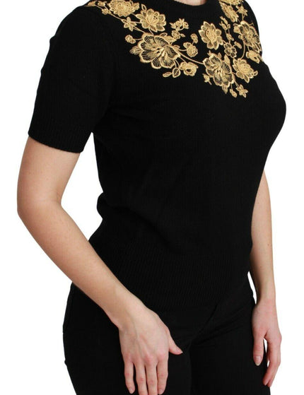 Dolce & Gabbana Black Cashmere Gold Floral Sweater Top - Ellie Belle