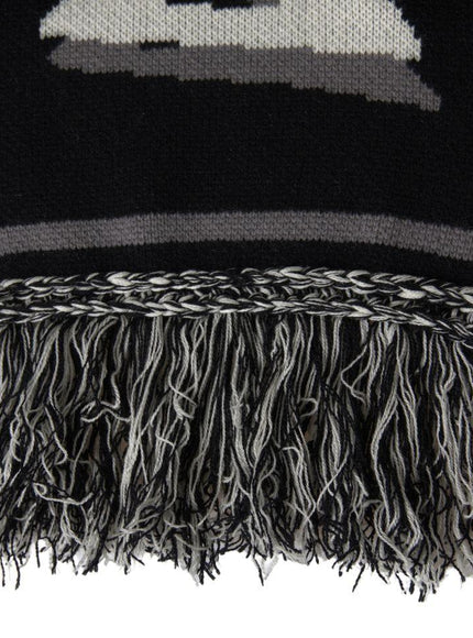 Dolce & Gabbana Black Cashmere Knitted Wrap Shawl Fringe Scarf - Ellie Belle
