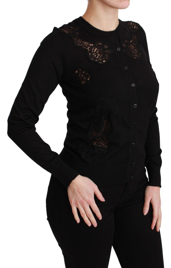 Dolce & Gabbana Black Cashmere Lace Cardigan Sweater