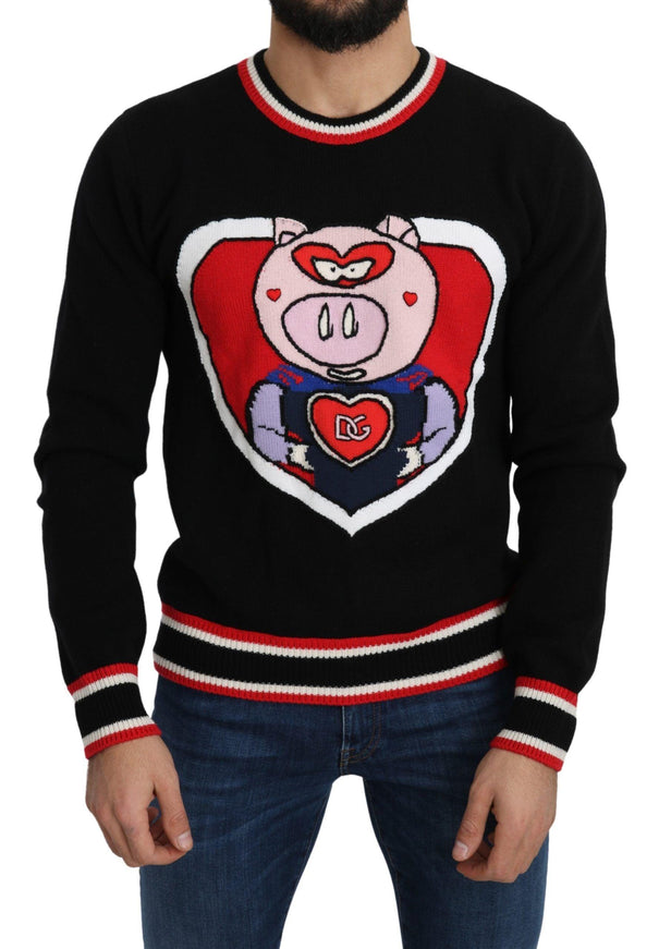 Dolce & Gabbana Black Cashmere Pig of the Year Pullover Sweater - Ellie Belle