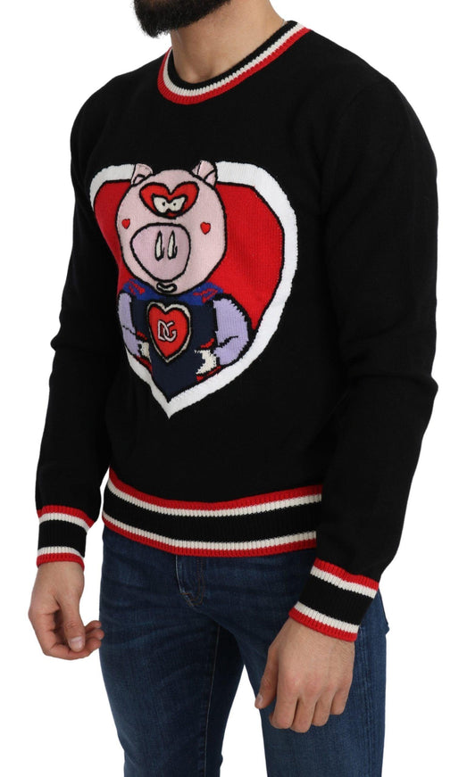 Dolce & Gabbana Black Cashmere Pig of the Year Pullover Sweater - Ellie Belle