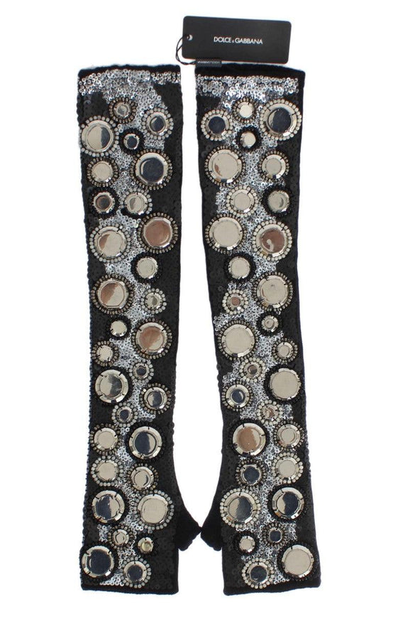 Dolce & Gabbana Black Cashmere Sequined Finger Less Gloves - Ellie Belle