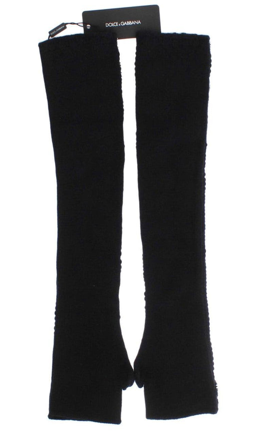 Dolce & Gabbana Black Cashmere Sequined Finger Less Gloves - Ellie Belle