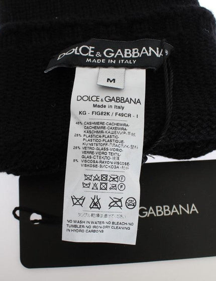 Dolce & Gabbana Black Cashmere Sequined Finger Less Gloves - Ellie Belle