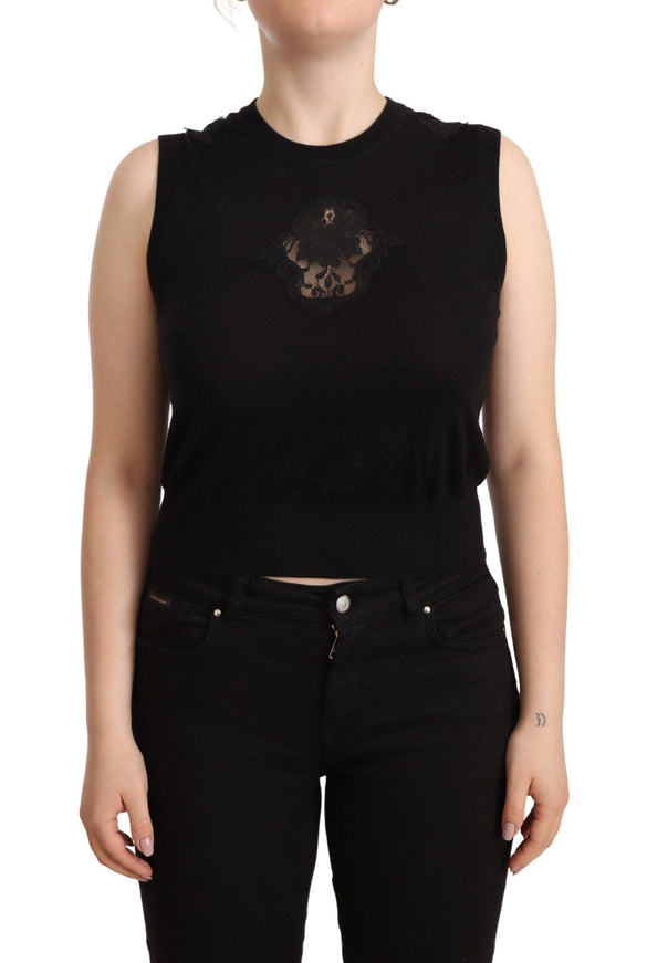 Dolce & Gabbana Black Cashmere Silk Cutout Tank Blouse Top - Ellie Belle