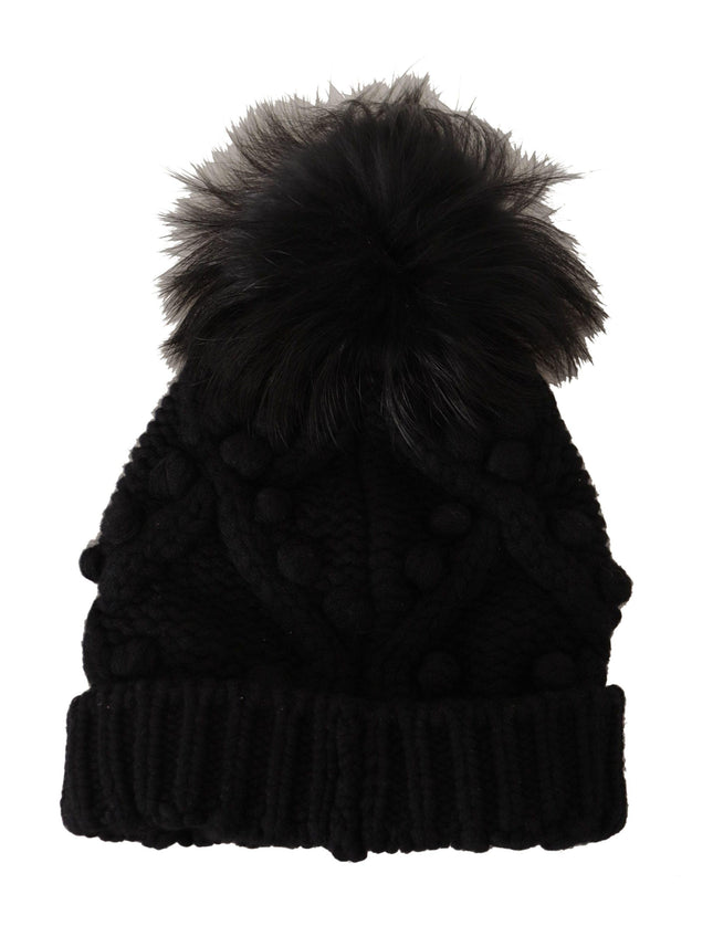 Dolce & Gabbana Black Cashmere Twisted knit Pompom Hat - Ellie Belle