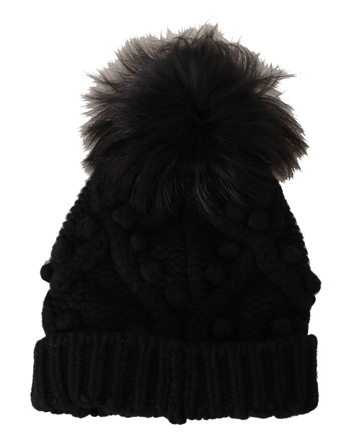 Dolce & Gabbana Black Cashmere Twisted knit Pompom Hat - Ellie Belle