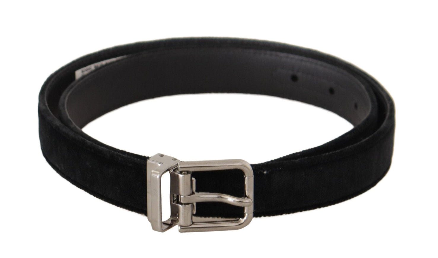 Dolce & Gabbana Black Casual Velvet Silver Metal Logo Buckle Belt - Ellie Belle