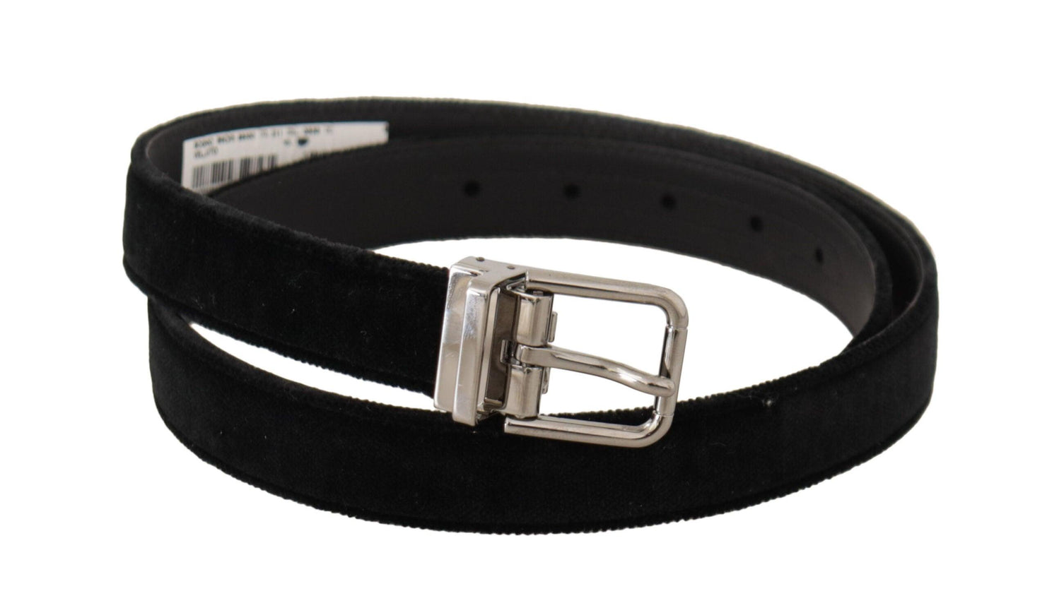 Dolce & Gabbana Black Casual Velvet Silver Metal Logo Buckle Belt - Ellie Belle