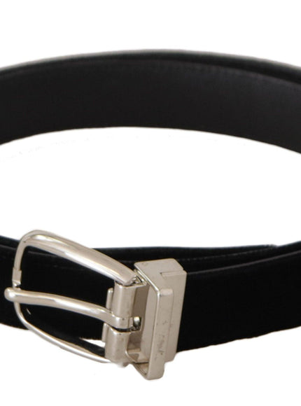 Dolce & Gabbana Black Casual Velvet Silver Tone Metal Buckle Belt