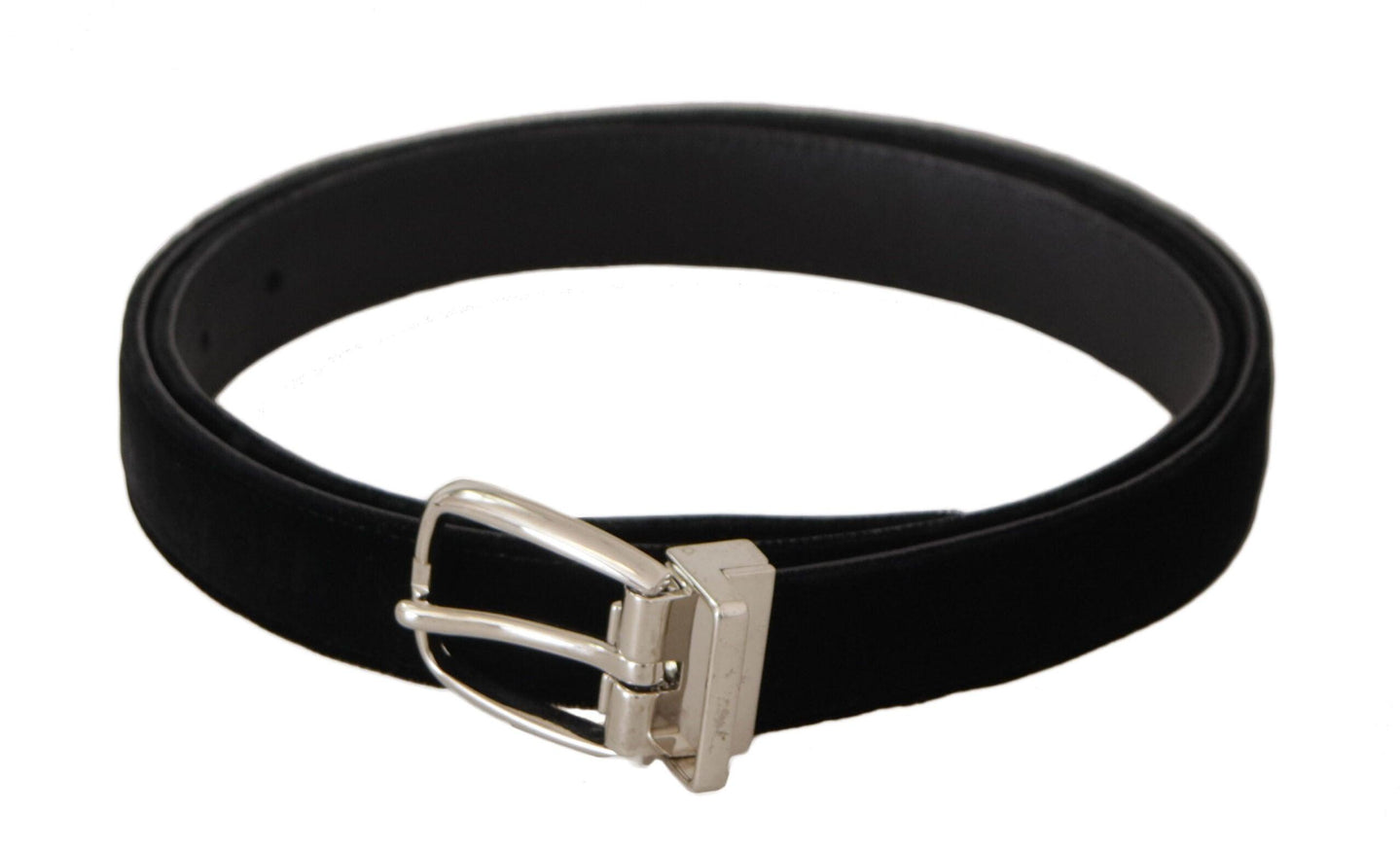 Dolce & Gabbana Black Casual Velvet Silver Tone Metal Buckle Belt - Ellie Belle