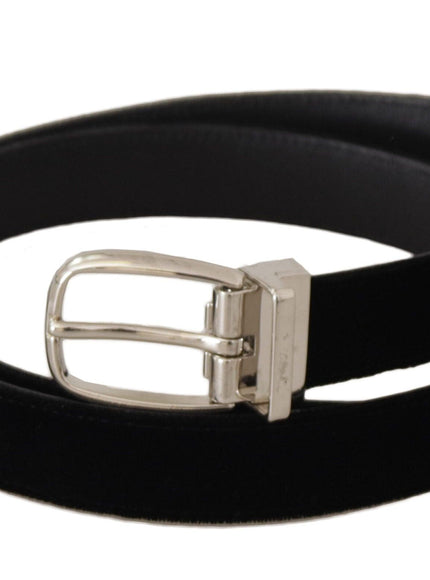 Dolce & Gabbana Black Casual Velvet Silver Tone Metal Buckle Belt