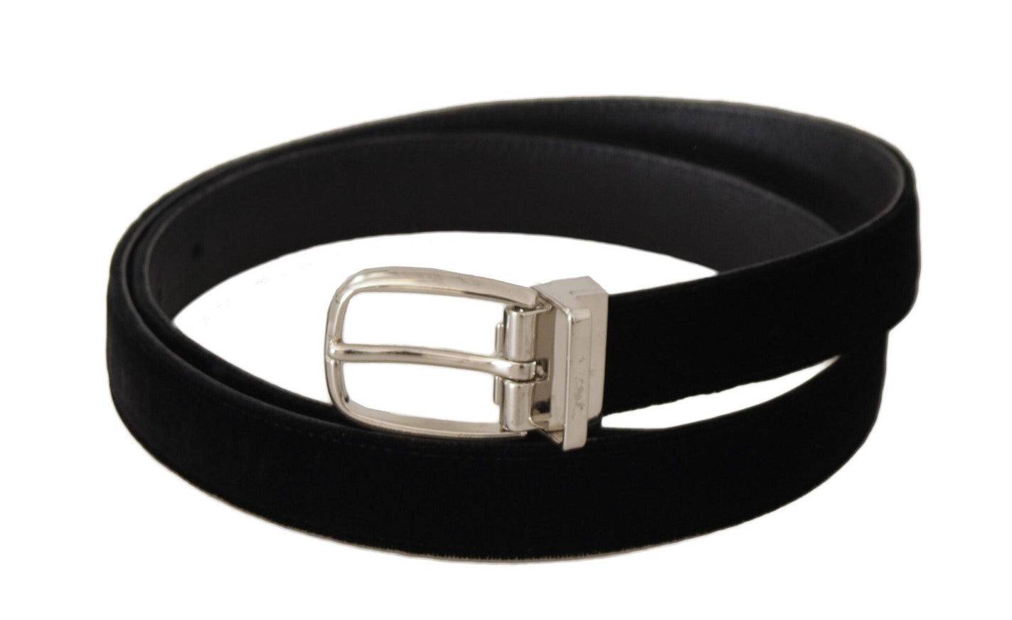 Dolce & Gabbana Black Casual Velvet Silver Tone Metal Buckle Belt - Ellie Belle