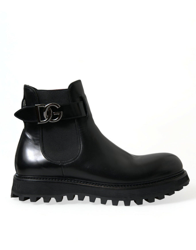 Dolce & Gabbana Black Chelsea Belted DG Logo Boots Shoes - Ellie Belle