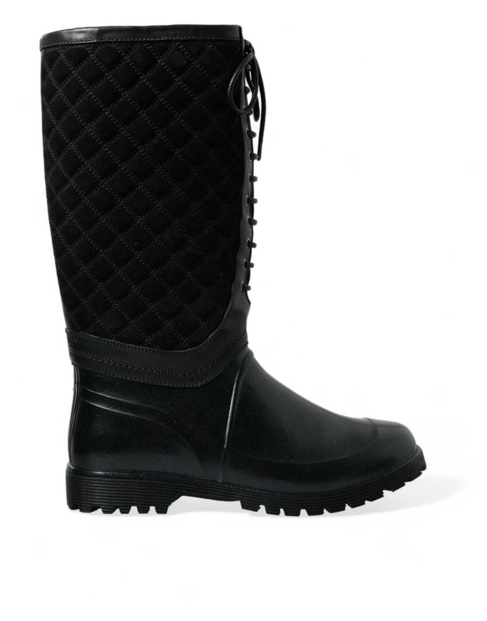 Dolce & Gabbana Black Chioggia Rubber Suede Rain Boots Shoes - Ellie Belle