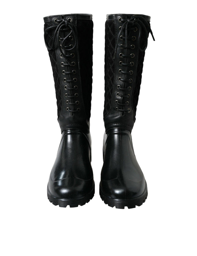 Dolce & Gabbana Black Chioggia Rubber Suede Rain Boots Shoes - Ellie Belle
