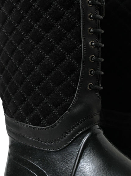 Dolce & Gabbana Black Chioggia Rubber Suede Rain Boots Shoes - Ellie Belle