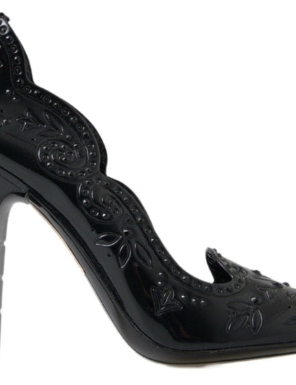 Dolce & Gabbana Black CINDERELLA Floral Crystal Heels Shoes - Ellie Belle