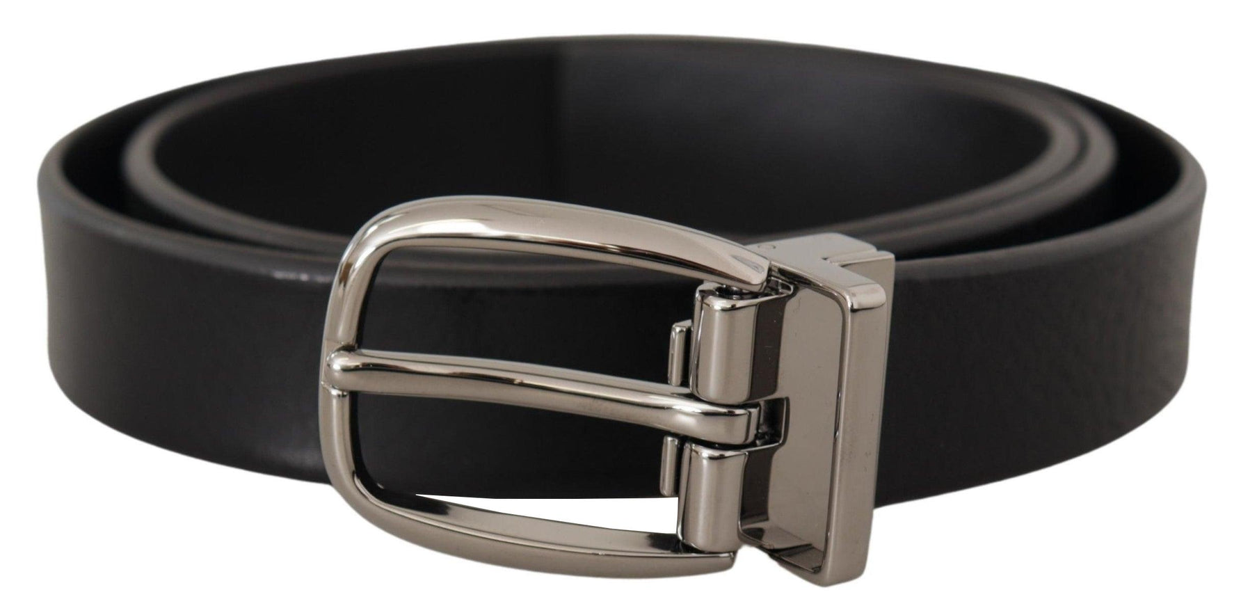 Dolce & Gabbana Black Classic Calf Leather Metal Logo Belt - Ellie Belle