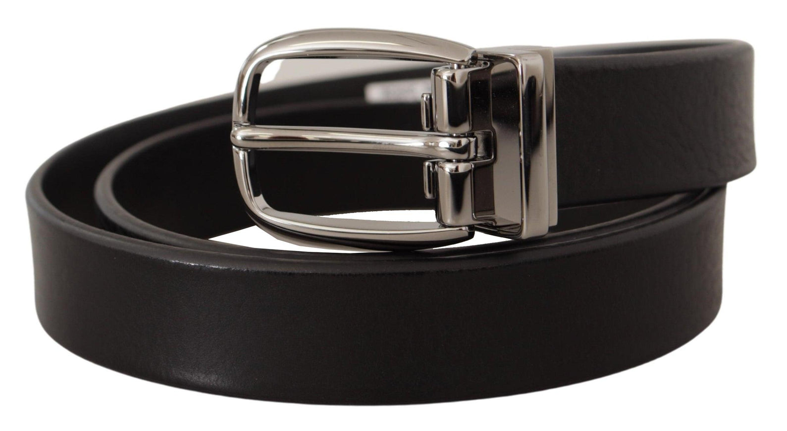 Dolce & Gabbana Black Classic Calf Leather Metal Logo Belt - Ellie Belle