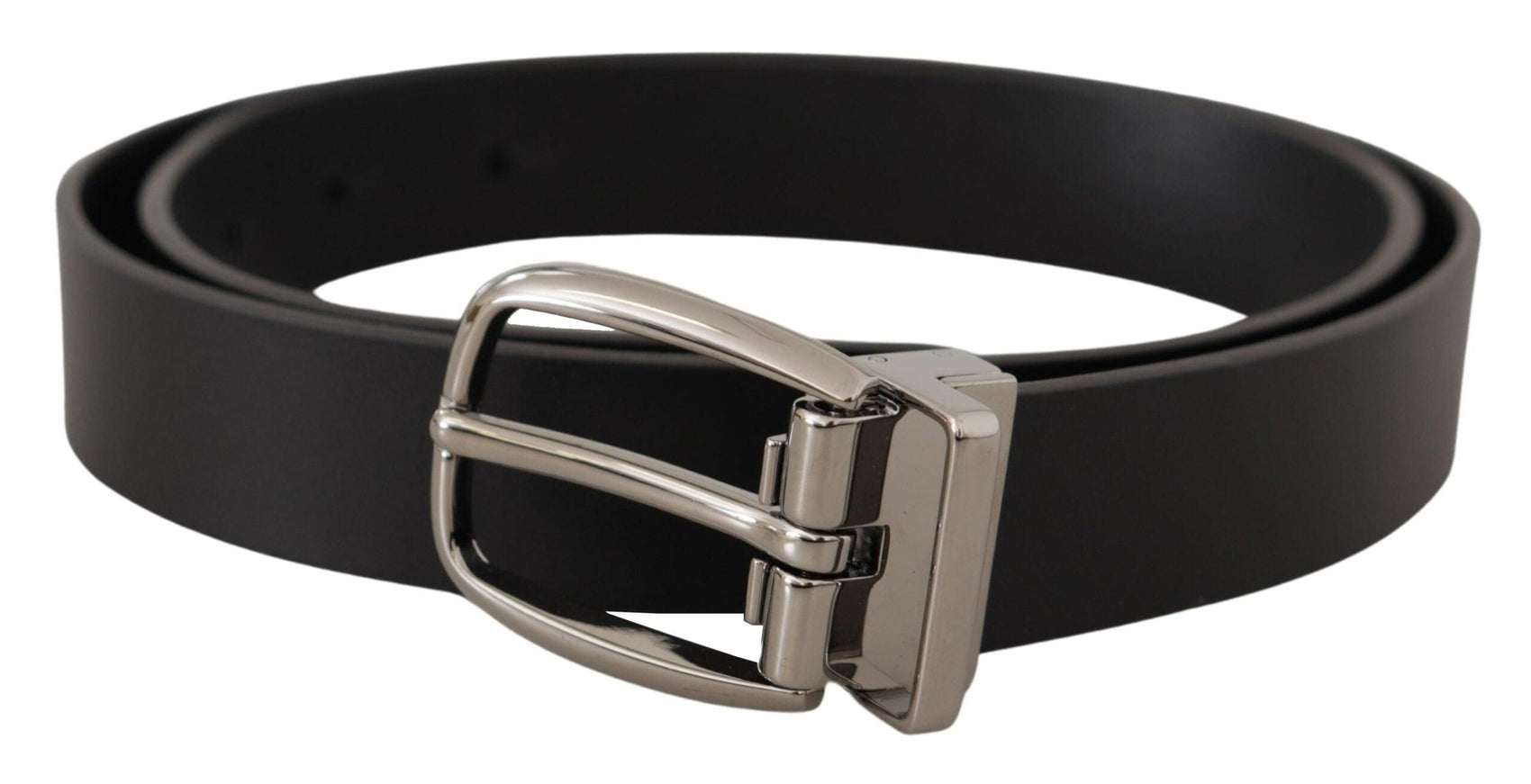 Dolce & Gabbana Black Classic Calf Leather Silver Metal Belt - Ellie Belle