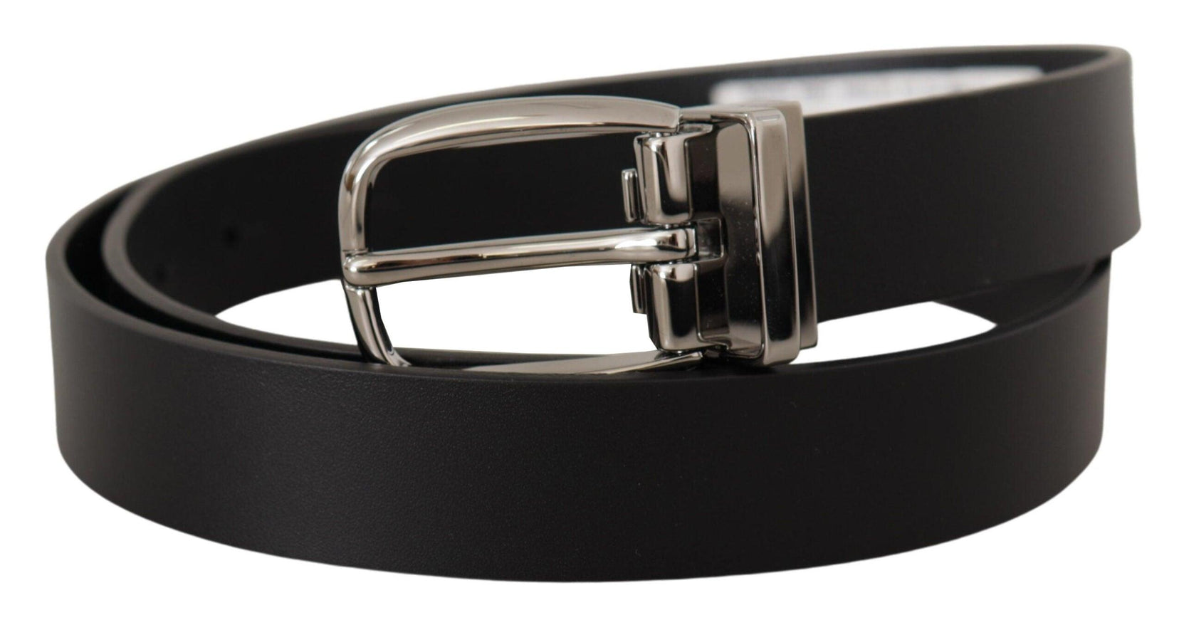 Dolce & Gabbana Black Classic Calf Leather Silver Metal Belt - Ellie Belle