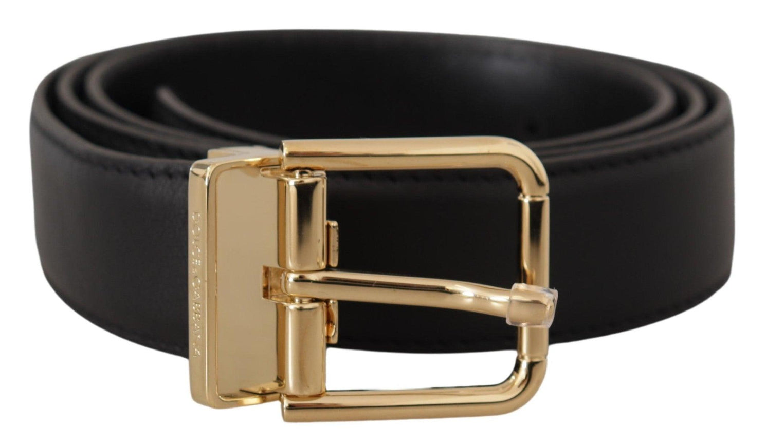 Dolce & Gabbana Black Classic Leather Gold Metal Logo Buckle Belt - Ellie Belle