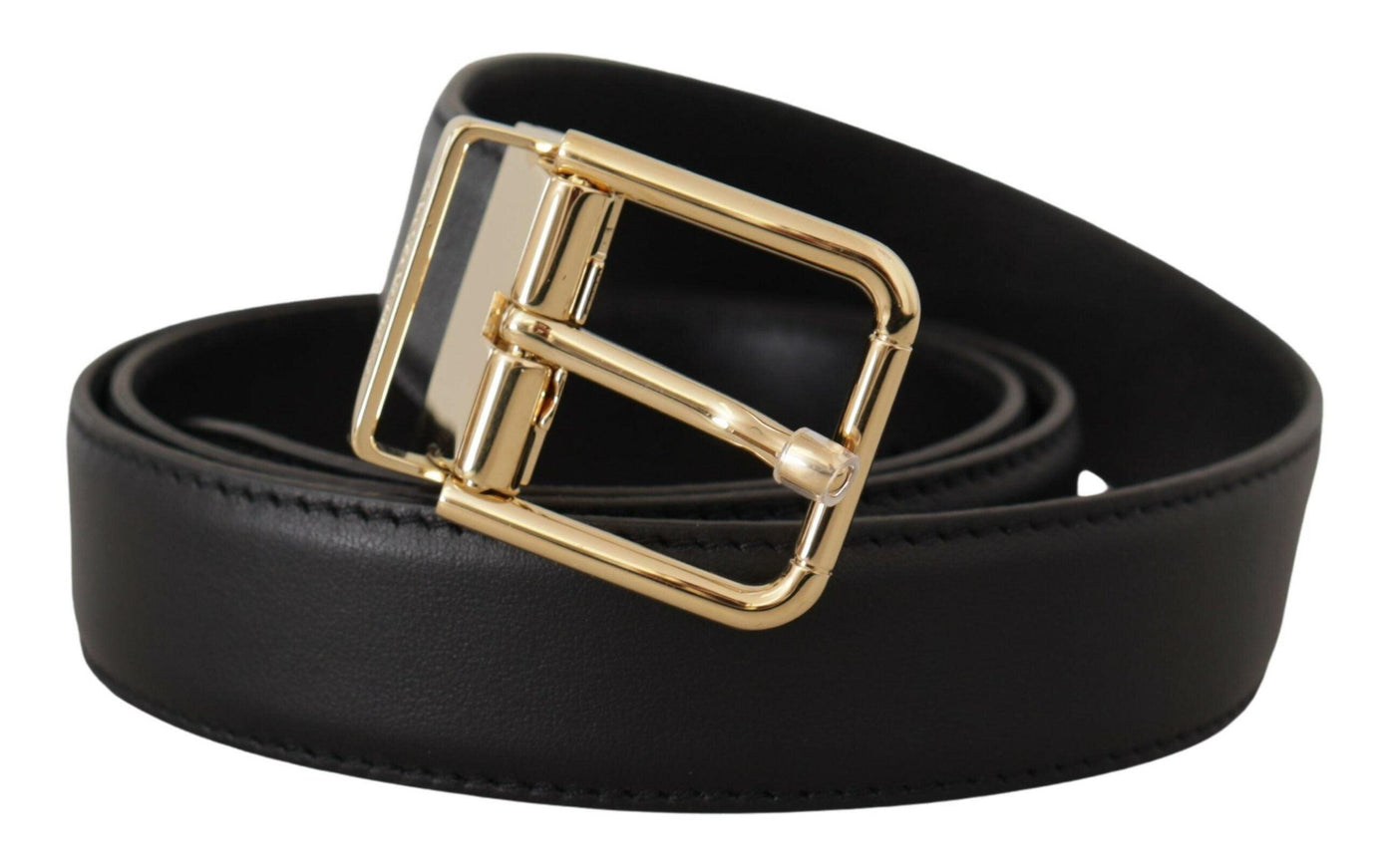 Dolce & Gabbana Black Classic Leather Gold Metal Logo Buckle Belt - Ellie Belle