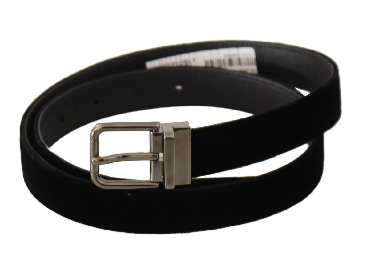 Dolce & Gabbana Black Classic Velvet Logo Engraved Metal Buckle Belt - Ellie Belle