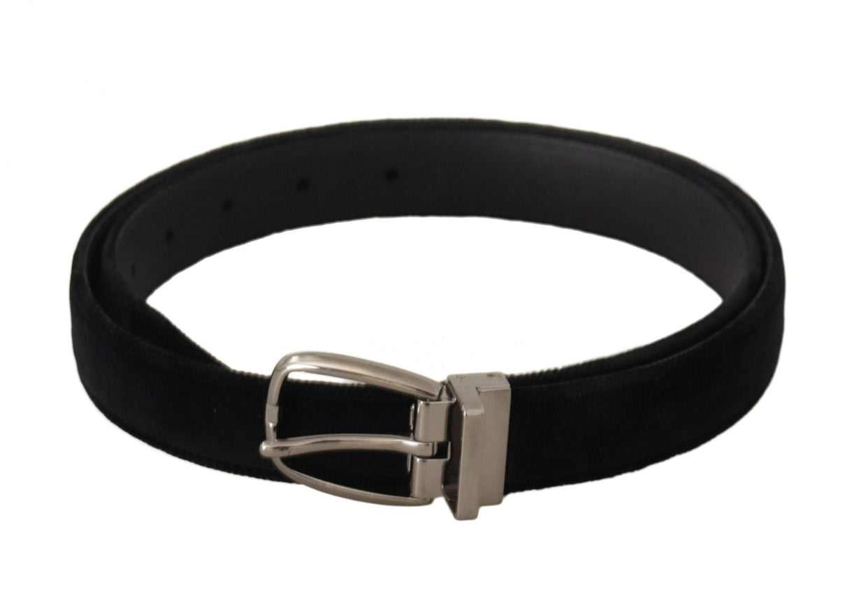 Dolce & Gabbana Black Classic Velvet Silver Tone Metal Buckle Belt - Ellie Belle