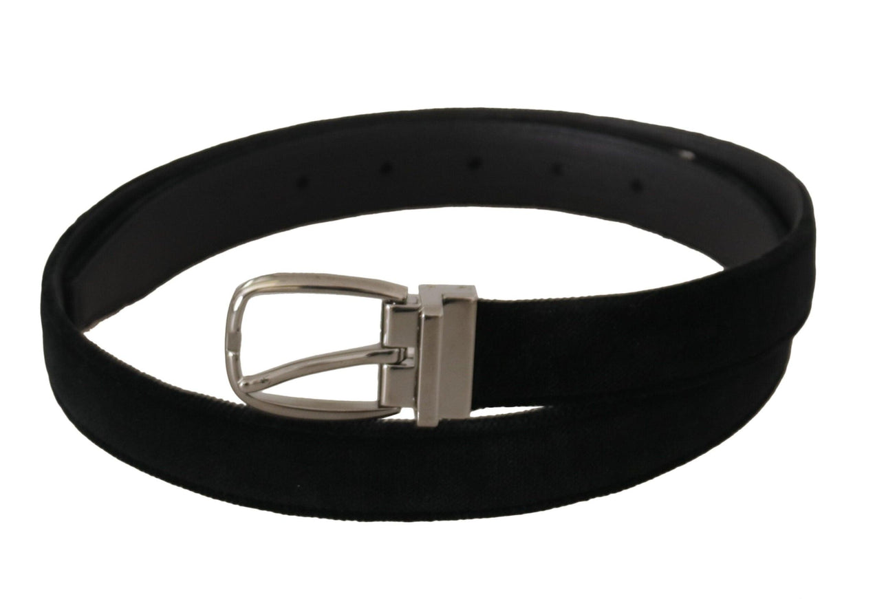 Dolce & Gabbana Black Classic Velvet Silver Tone Metal Buckle Belt - Ellie Belle