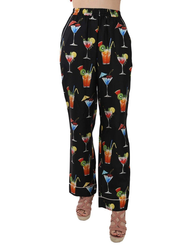 Dolce & Gabbana Black Cocktail Print Pajama Trousers Pants - Ellie Belle