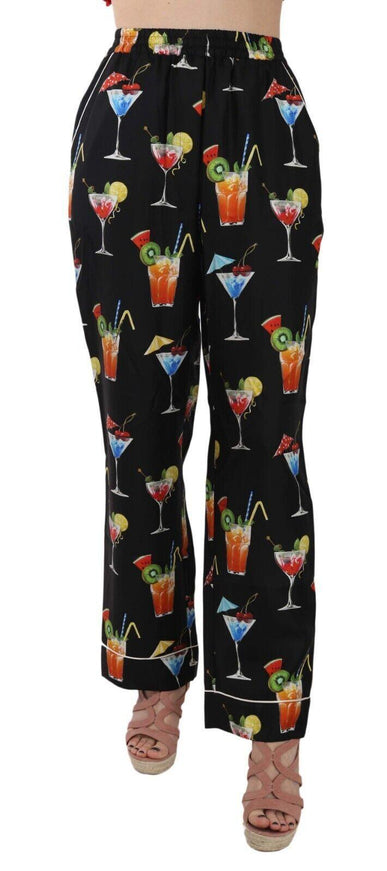 Dolce & Gabbana Black Cocktail Print Pajama Trousers Pants - Ellie Belle