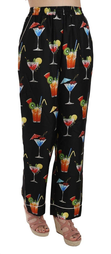 Dolce & Gabbana Black Cocktail Print Pajama Trousers Pants - Ellie Belle