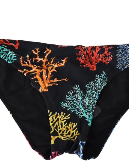 Dolce & Gabbana Black Coral Print Swimwear Beachwear Bikini Bottom