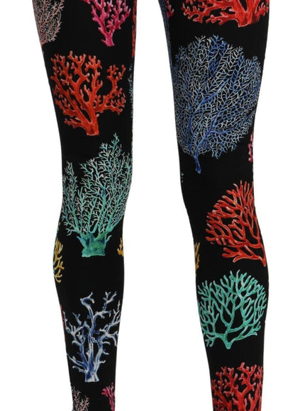 Dolce & Gabbana Black Coral Tights Silk Stretch Slim Fit Pants - Ellie Belle