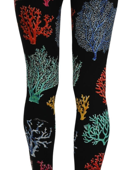 Dolce & Gabbana Black Coral Tights Silk Stretch Slim Fit Pants - Ellie Belle