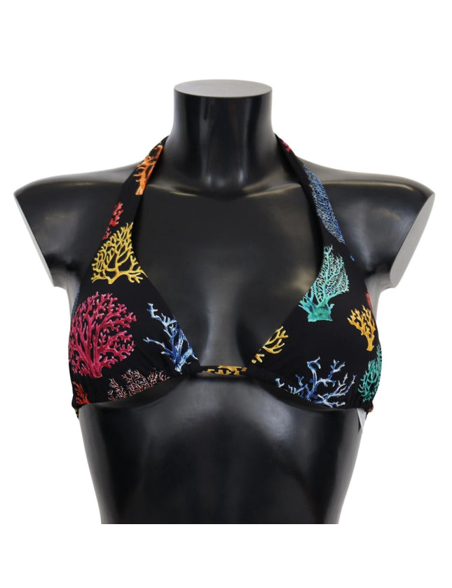 Dolce & Gabbana Black Corals Print Women Beachwear Bikini Tops