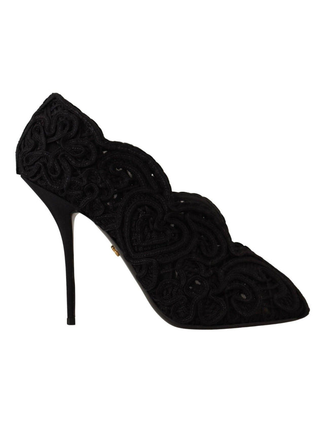 Dolce & Gabbana Black Cordonetto Ricamo Pump Open Toe Shoes - Ellie Belle