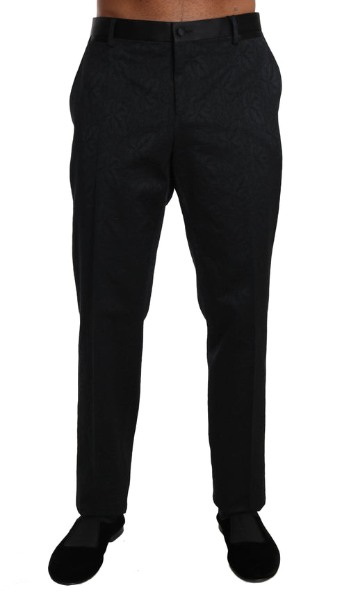 Dolce & Gabbana Black Cotton Brocade Formal Trousers Pants - Ellie Belle