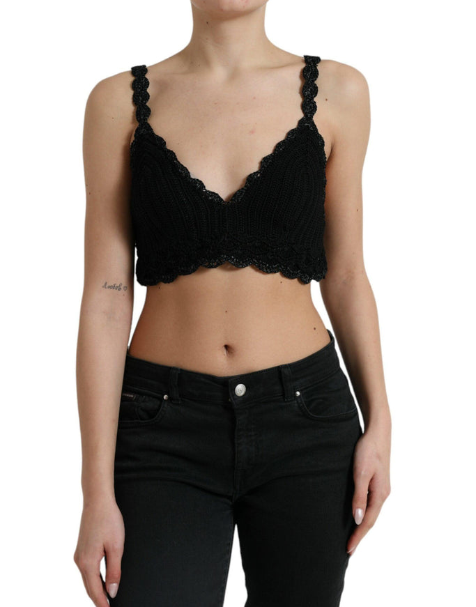 Dolce & Gabbana Black Cotton Bustier Cropped Crochet Tank Top - Ellie Belle