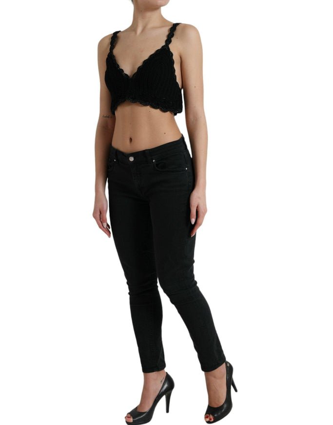 Dolce & Gabbana Black Cotton Bustier Cropped Crochet Tank Top - Ellie Belle